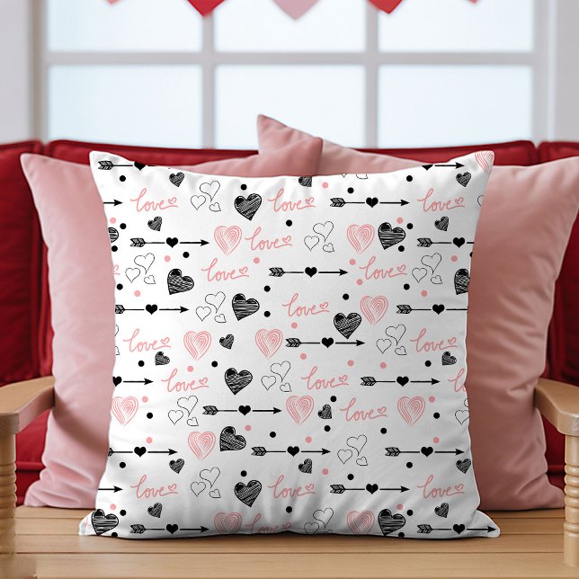 Almofada Valentine Gift Pillow Sketch Heart I Love You Text (Valentine Gift Pillow Sketch Hearts I Love You)