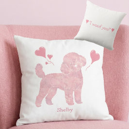 Almofada Valentine Pink Poodle Pillow with Custom Name