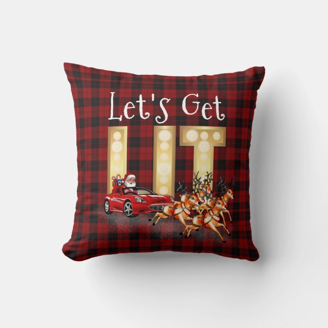 Almofada Vamos LIT Papais noeis Dirigem Um Carro Desportivo (Frente)