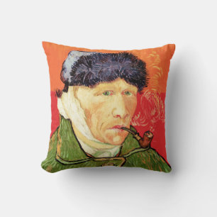Almofada Van Gogh - Autorretrato com Ouvido e Pipe Bandados