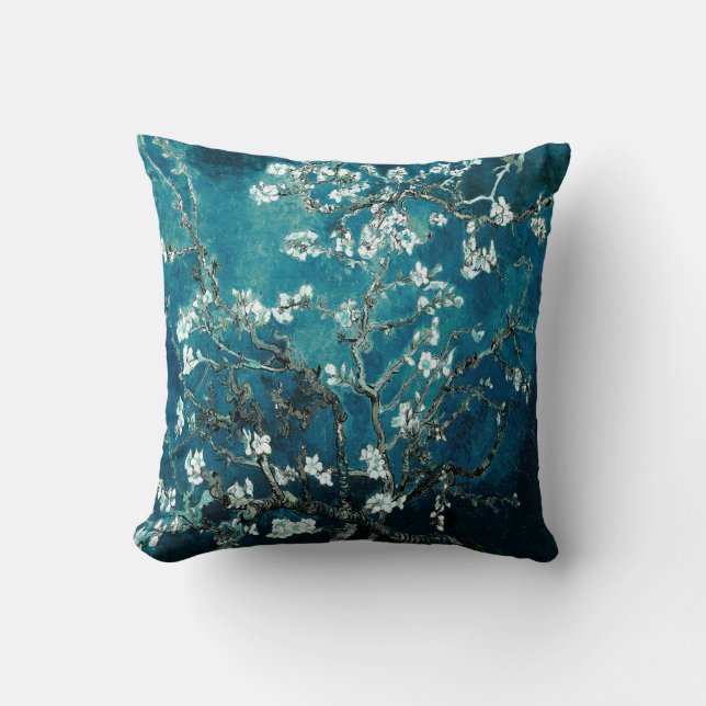 Almofada Van Gogh Flores de Amendoeira Teal Escuro (Frente)