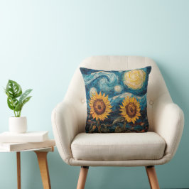 Almofada Van Gogh girassol e noite estrelada