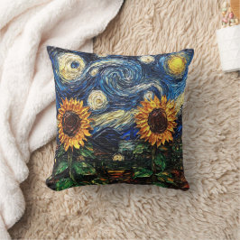 Almofada Van Gogh girassol e noite estrelada