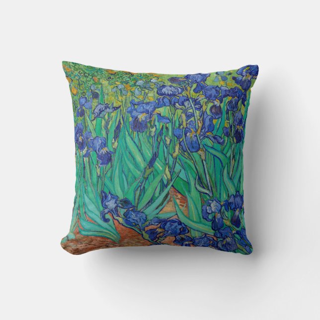 Almofada Van Gogh Irises. impressionismo floral azul (Frente)