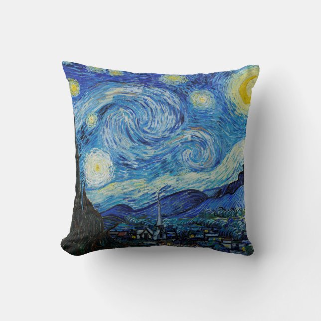 Almofada Van Gogh Starry Night. Arte do céu azul impression (Frente)