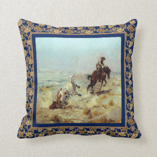 Almofada Vaqueiro ocidental do vintage que Roping um azul