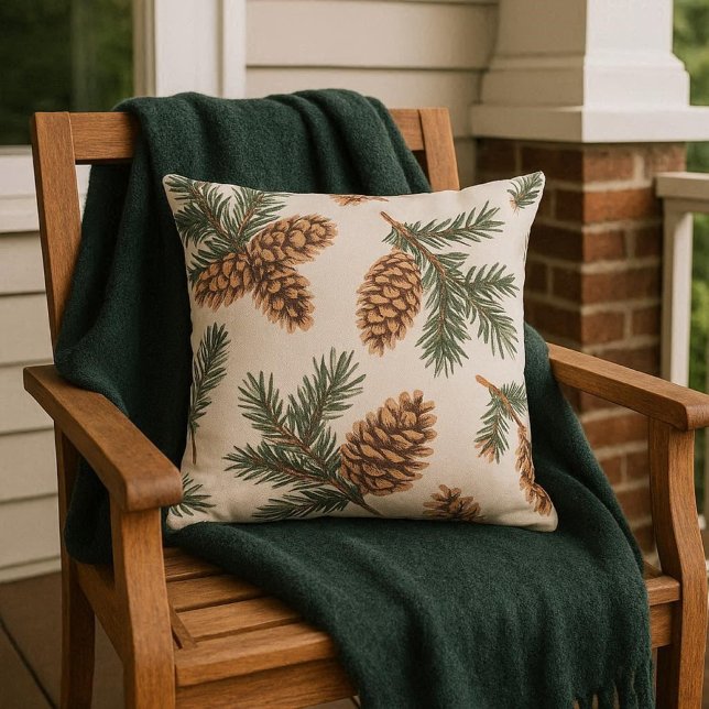 Almofada Varanda / Pátio de Sempre-Verde e Pinha (Decorate your porch with throw pillows.  A perfect winter season decoration )