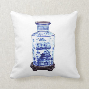 ALMOFADA VASO CHINÊS NO TRAVESSEIRO BRANCO