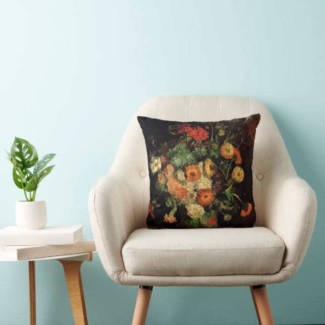 Almofada Vaso com Zinnias e Gerânios, Vincent van Gogh (Cadeira)