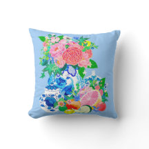 Vaso de Chinoiserie com pavão e peônias e rosas