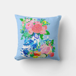 Almofada Vaso de Chinoiserie com pavão e peônias e rosas