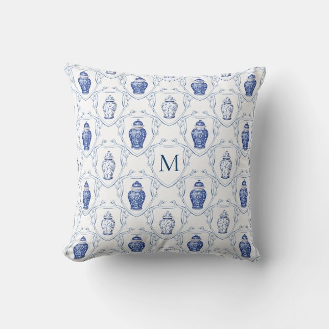 Almofada Vaso de Gengibre Chinoiserie com Brasão Monogramad (Frente)