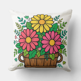 Almofada Vaso de Madeira Floral Retro Alegre