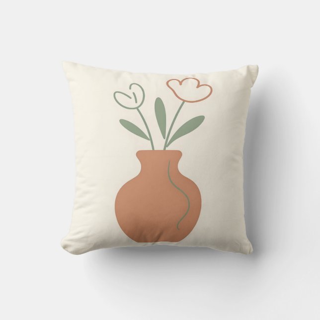 Almofada Vaso de Tulipa Minimalista Arte Linear (Frente)