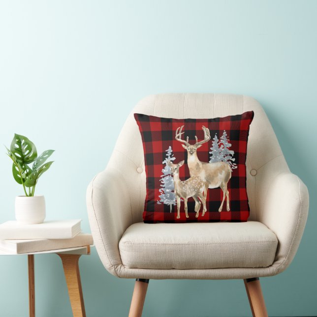 Almofada Veado De Aquarela Na Xadrez De Buffalo (Cadeira)