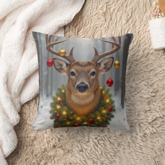 Almofada Veado de Natal Vestindo uma Grinalda Iluminada (Cobertor)