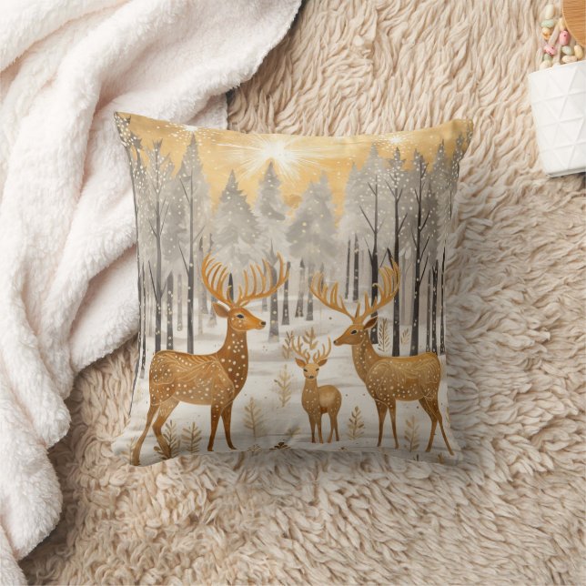Almofada Veado Dourado Branco Inverno Neve (Cobertor)