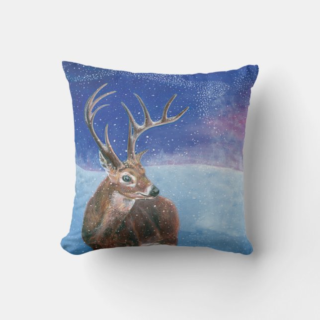 Almofada Veado vermelho durante o inverno (Frente)