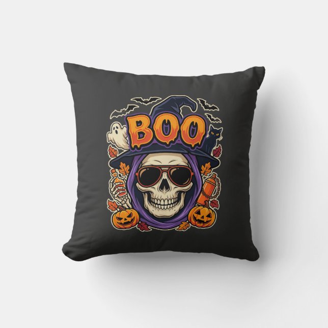 Almofada Vector de Óculos de Sol Crânio Boo de Halloween (Frente)