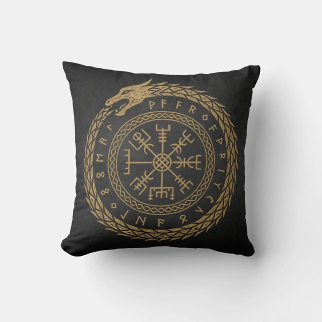 Almofada Vegvisir Desenho de Círculo de Runas de Serpente N (Frente)