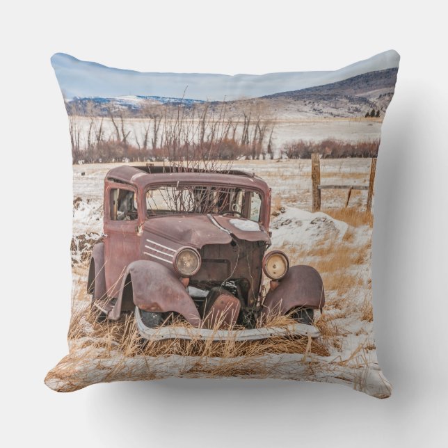 Almofada Veículo Velho Dilapidado, Inverno, Rural, Montanha (Frente)