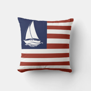 Almofada Vela branca náutica/ Faixa da bandeira americana