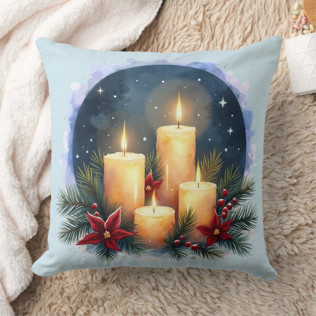 Almofada Vela de Natal brilha com Poinsettias (Cobertor)