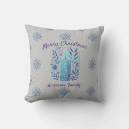 Almofada Vela de Natal Teal Personalizada e Floco de Neve