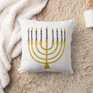 Almofada Velas Azuis Festivas Menorah Hanukkah Desenho