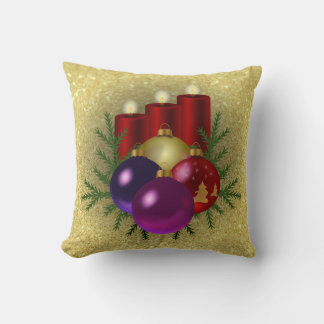 Almofada Velas e ornamentos Dourados Faux Glitter