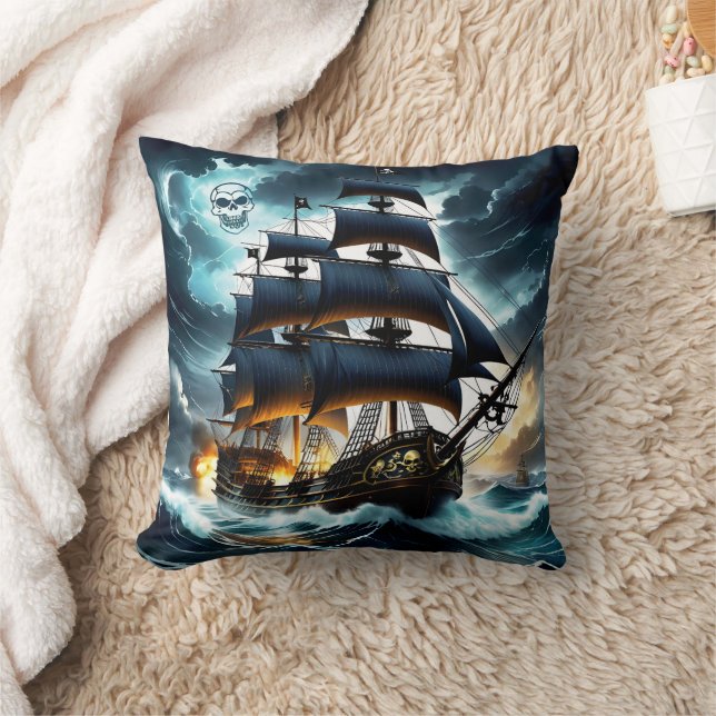 Almofada Velas Piratas Dramáticas Através De Mares De Tempe (Cobertor)