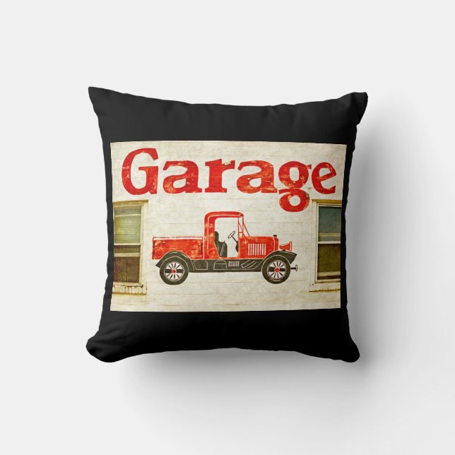 Almofada Velha Garagem em Preto (Frente)