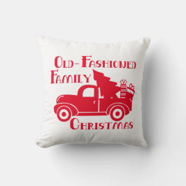 Almofada Velho Natal da Família com Caminhão e Árvore
