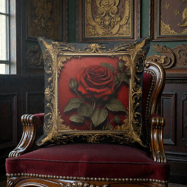 Almofada Velho Preto Vitoriano com Rosa Vermelha