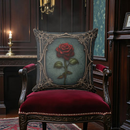 Almofada Velho Preto Vitoriano com Rosa Vermelha