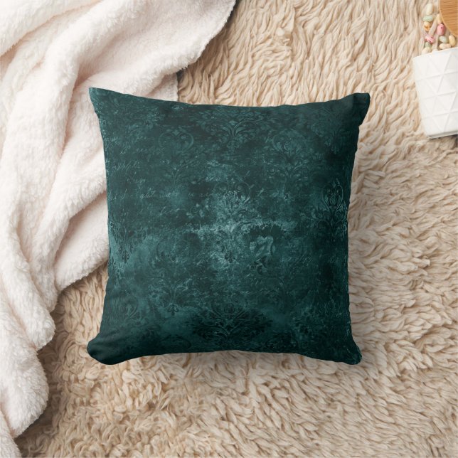 Almofada Velvety Teal Damask | Verde escuro Barroco (Cobertor)
