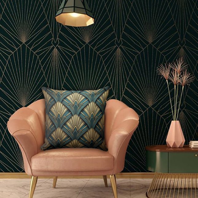 Almofada Ventilador de Deco de Arte Verde e Dourada (Criador carregado)