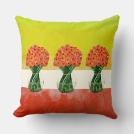 Almofada Verão Laranja Amarelo Ranunculus Aquarela