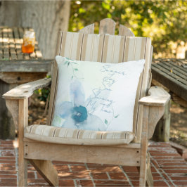 Almofada Verão Texto Azul Floral Aquarela Pintado à Mão