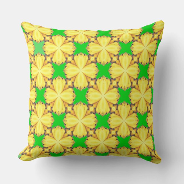 Almofada Verde brilhante com Folhetos Amarelos de Banana (Frente)
