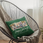 Almofada Verde de Feriados de Foto do Script 3 de Pincel Mo<br><div class="desc">Travesseiro Verde de Feliz Natal Feliz do Script 3 do Pincel Moderno</div>