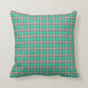 Almofada Verde de Seafoam e xadrez feminino cor-de-rosa