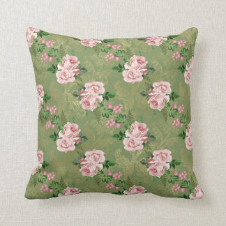 Almofada Verde e Dourado com Rosas Rosa