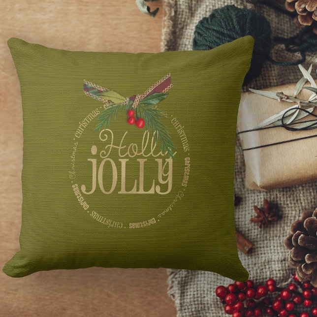 Almofada Verde E Dourado Natal Holly Jolly (Christmas pillows personalized Christmas throw pillow for couch)