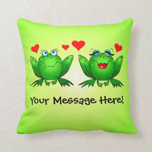 Almofada Verde feliz dos corações do amor dos sapos dos