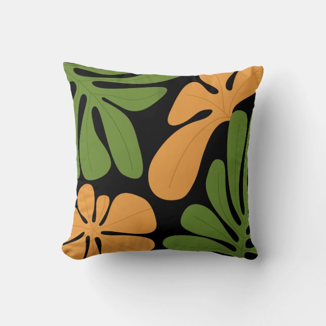 Almofada Verde & Laranja Moderno Floral Abstrato (Frente)