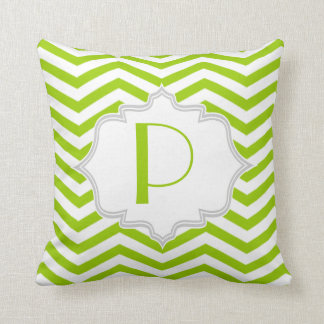 Almofada Verde limão, padrão zigzag de fevão branco