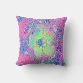 Almofada Verde limão Psychedelic Trippy e Hibiscus roxo