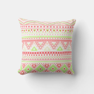 Almofada Verde limão rosa vermelho coral Aztec Zigzag Padr