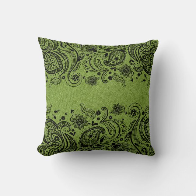 Almofada Verde Linen e Black Paisley Lace (Frente)